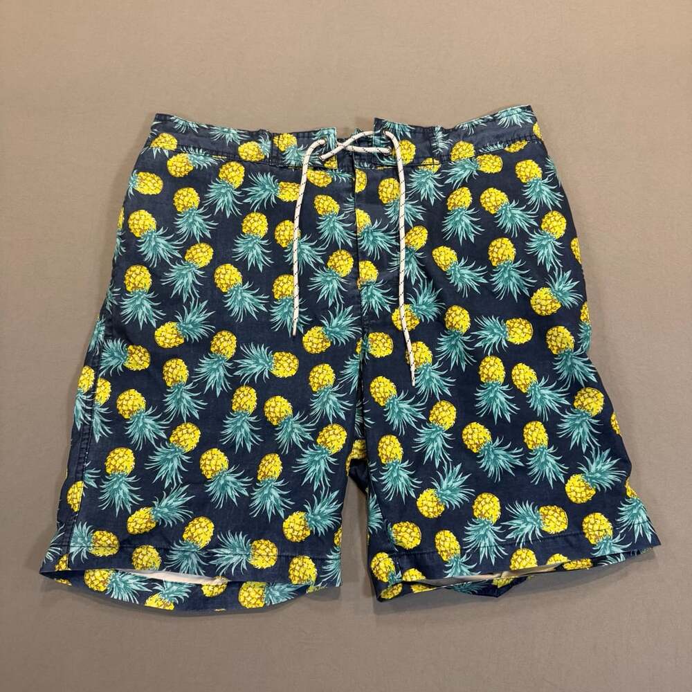 St John's Bay Pineapple Swim Trunks Size L Blue Tropical Beach Shorts